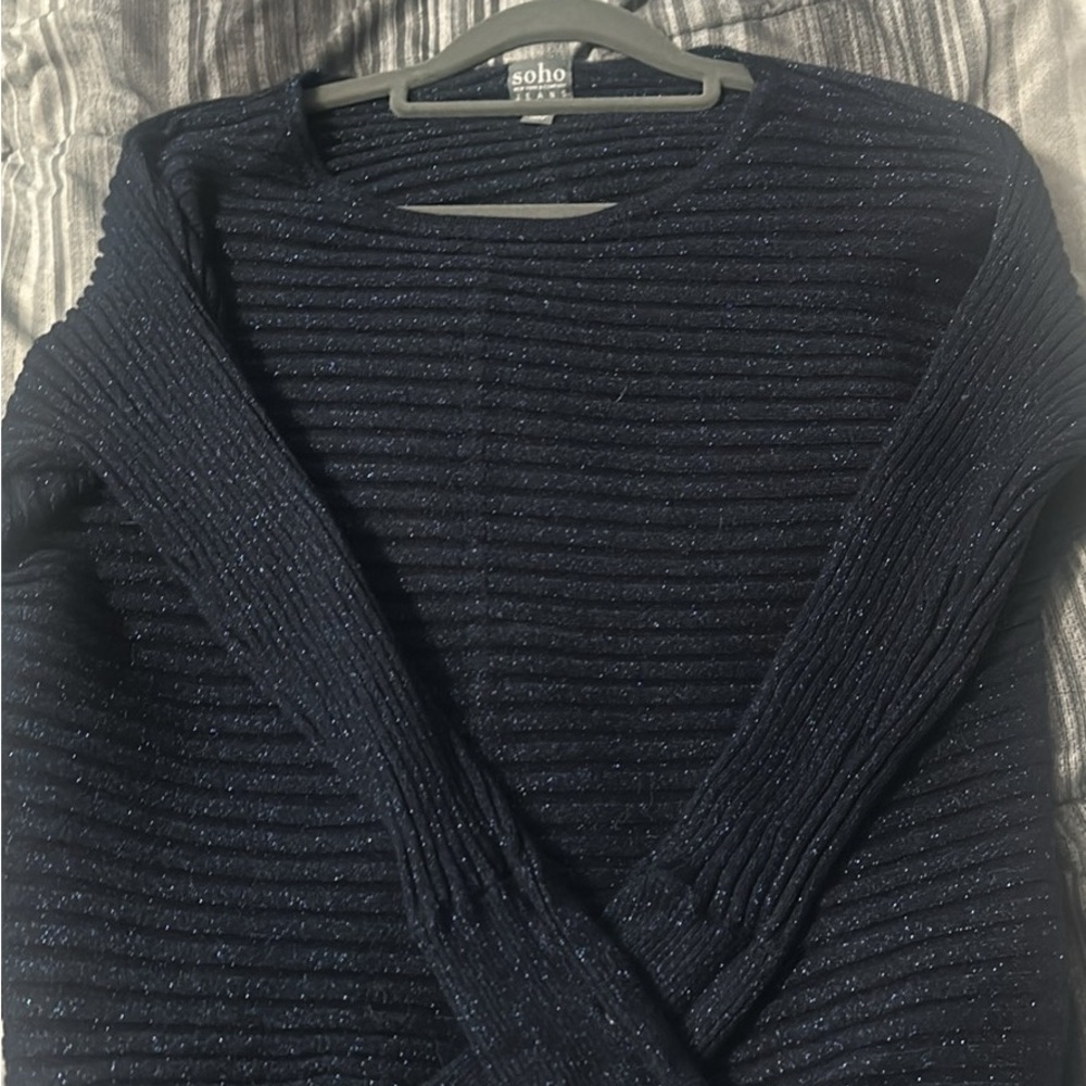 Soho Blue Crew Glittery Sweater with Textured Knit